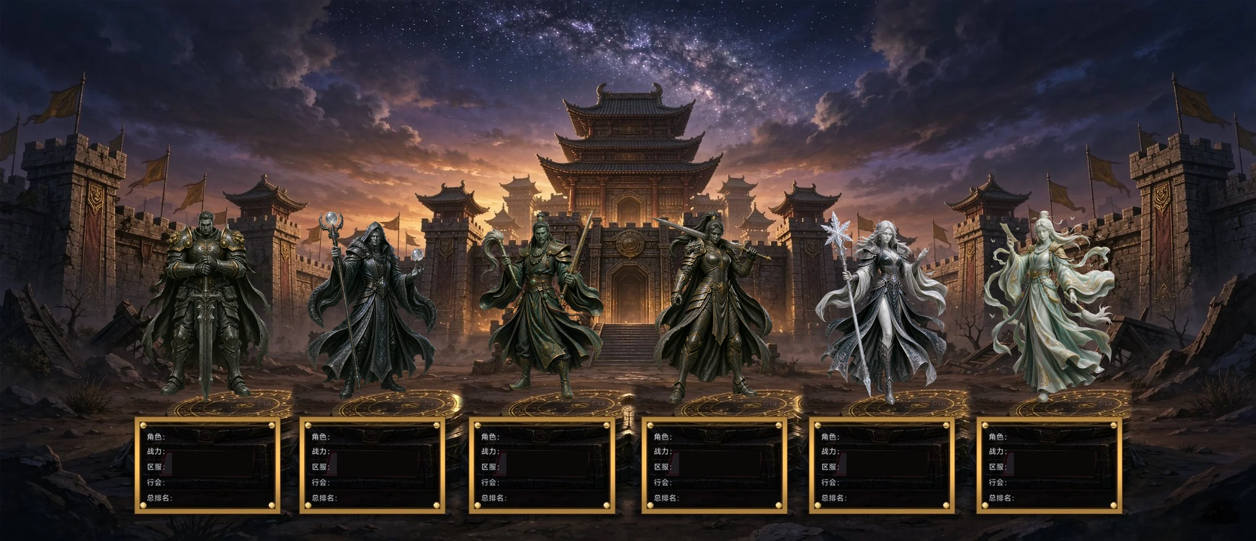 六雄殿：战士、法师、道士三职业男女战力第一，立于金台之上